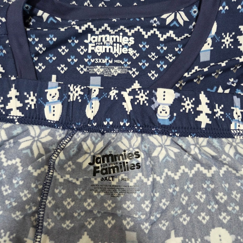 NWT Jammies For Your Families Mens Pajama Set 3XLT Tall Navy Blue Snowflakes - Picture 8 of 8